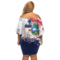 Liberia 1847 Independence Day Family Matching Off Shoulder Short Dress and Hawaiian Shirt Coat Of Arms Grunge Style
