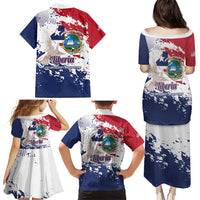 Liberia 1847 Independence Day Family Matching Puletasi and Hawaiian Shirt Coat Of Arms Grunge Style