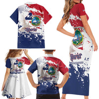 Liberia 1847 Independence Day Family Matching Short Sleeve Bodycon Dress and Hawaiian Shirt Coat Of Arms Grunge Style