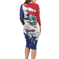 Liberia 1847 Independence Day Long Sleeve Bodycon Dress Coat Of Arms Grunge Style