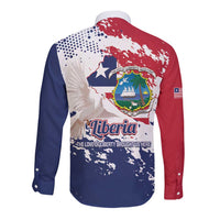 Liberia 1847 Independence Day Long Sleeve Button Shirt Coat Of Arms Grunge Style