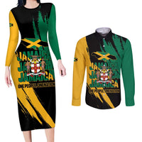 Jamaica Independence Day Couples Matching Long Sleeve Bodycon Dress and Long Sleeve Button Shirt One People One Nation