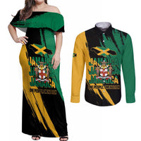 Jamaica Independence Day Couples Matching Off Shoulder Maxi Dress and Long Sleeve Button Shirt One People One Nation