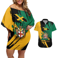Jamaica Independence Day Couples Matching Off Shoulder Short Dress and Hawaiian Shirt One People One Nation
