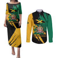 Jamaica Independence Day Couples Matching Puletasi and Long Sleeve Button Shirt One People One Nation