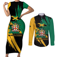 Jamaica Independence Day Couples Matching Short Sleeve Bodycon Dress and Long Sleeve Button Shirt One People One Nation