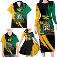 Jamaica Independence Day Family Matching Long Sleeve Bodycon Dress and Hawaiian Shirt One People One Nation
