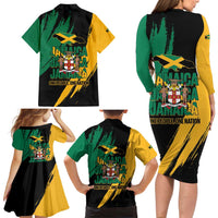 Jamaica Independence Day Family Matching Long Sleeve Bodycon Dress and Hawaiian Shirt One People One Nation