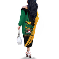 Jamaica Independence Day Family Matching Off The Shoulder Long Sleeve Dress and Hawaiian Shirt One People One Nation