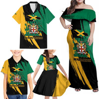 Jamaica Independence Day Family Matching Off Shoulder Maxi Dress and Hawaiian Shirt One People One Nation