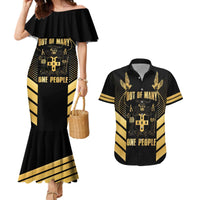 Jamaica Independence Day Couples Matching Mermaid Dress and Hawaiian Shirt Out Of Many One People Gold Color