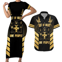 Jamaica Independence Day Couples Matching Short Sleeve Bodycon Dress and Hawaiian Shirt Out Of Many One People Gold Color