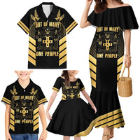 Jamaica Independence Day Family Matching Mermaid Dress and Hawaiian Shirt Out Of Many One People Gold Color
