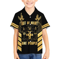 Jamaica Independence Day Family Matching Puletasi and Hawaiian Shirt Out Of Many One People Gold Color