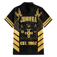 Jamaica Independence Day Family Matching Short Sleeve Bodycon Dress and Hawaiian Shirt Out Of Many One People Gold Color