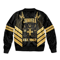 Jamaica Independence Day Sleeve Zip Bomber Jacket Out Of Many One People Gold Color