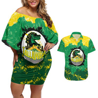 Custom Jamaica Cricket Couples Matching Off Shoulder Short Dress and Hawaiian Shirt Go Champions Tallawahs Grunge Style