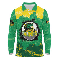 Custom Jamaica Cricket Long Sleeve Polo Shirt Go Champions Tallawahs Grunge Style