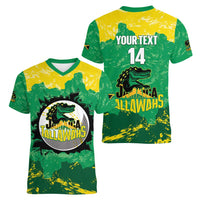 Custom Jamaica Cricket Women V-Neck T-Shirt Go Champions Tallawahs Grunge Style