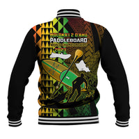 Paddle Board Hawaii Baseball Jacket Molokai 2 Oahu World Championships Kakau Pattern - Wonder Print Shop