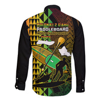 Paddle Board Hawaii Long Sleeve Button Shirt Molokai 2 Oahu World Championships Kakau Pattern - Wonder Print Shop