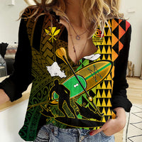 Paddle Board Hawaii Women Casual Shirt Molokai 2 Oahu World Championships Kakau Pattern - Wonder Print Shop
