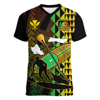 Paddle Board Hawaii Women V Neck T Shirt Molokai 2 Oahu World Championships Kakau Pattern - Wonder Print Shop