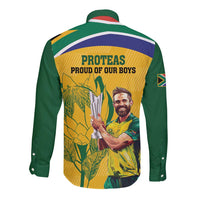 South Africa Cricket Long Sleeve Button Shirt 1st Champions World Cup Proud Of Our Boys - Wonder Print Shop