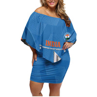 Custom India Cricket Family Matching Off Shoulder Short Dress and Hawaiian Shirt 2nd Champions World Cup Men In Blue - Wonder Print Shop