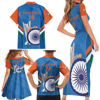 Custom India Cricket Family Matching Short Sleeve Bodycon Dress and Hawaiian Shirt 2nd Champions World Cup Men In Blue - Wonder Print Shop