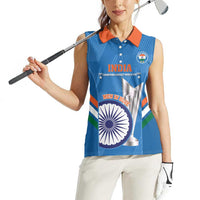 Custom India Cricket Women Sleeveless Polo Shirt 2nd Champions World Cup Men In Blue - Wonder Print Shop