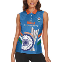Custom India Cricket Women Sleeveless Polo Shirt 2nd Champions World Cup Men In Blue - Wonder Print Shop