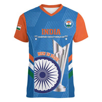 Custom India Cricket Women V-Neck T-Shirt 2nd Champions World Cup Men In Blue - Wonder Print Shop