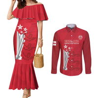 Custom England Cricket Couples Matching Mermaid Dress and Long Sleeve Button Shirt 3rd Champions World Cup Proud