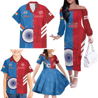 Custom India And England Cricket Family Matching Off The Shoulder Long Sleeve Dress and Hawaiian Shirt 2024 Together Dynamic Version - Wonder Print Shop