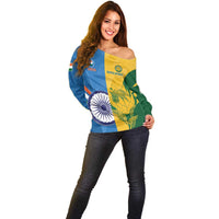 Custom India And South Africa Cricket Off Shoulder Sweater 2024 Together Dynamic Version - Wonder Print Shop