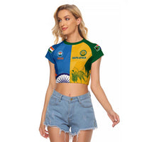 Custom India And South Africa Cricket Raglan Cropped T Shirt 2024 Together Dynamic Version - Wonder Print Shop