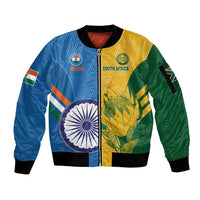 Custom India And South Africa Cricket Sleeve Zip Bomber Jacket 2024 Together Dynamic Version - Wonder Print Shop