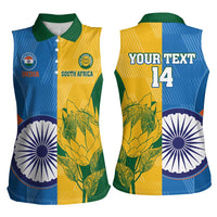Custom India And South Africa Cricket Women Sleeveless Polo Shirt 2024 Together Dynamic Version - Wonder Print Shop