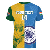 Custom India And South Africa Cricket Women V-Neck T-Shirt 2024 Together Dynamic Version - Wonder Print Shop