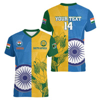 Custom India And South Africa Cricket Women V-Neck T-Shirt 2024 Together Dynamic Version - Wonder Print Shop