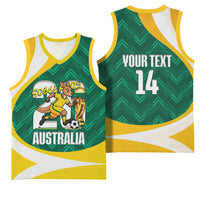 Australia 2026 Soccer Custom Basketball Jersey Go Socceroos Kangaroo Mascot Green Sporty