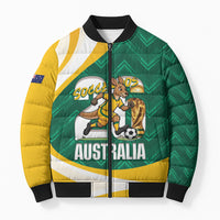 Australia 2026 Soccer Custom Bomber Puffer Jacket Go Socceroos Kangaroo Mascot Green Sporty