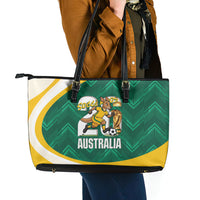 Australia 2026 Soccer Leather Tote Bag Go Socceroos Kangaroo Mascot Green Sporty