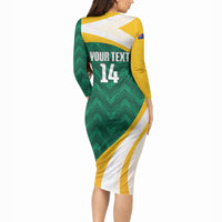 Australia 2026 Soccer Custom Long Sleeve Bodycon Dress Go Socceroos Kangaroo Mascot Green Sporty
