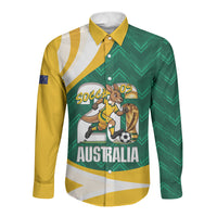 Australia 2026 Soccer Custom Long Sleeve Button Shirt Go Socceroos Kangaroo Mascot Green Sporty