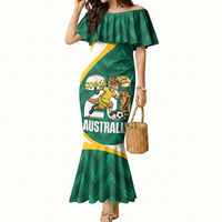 Australia 2026 Soccer Custom Mermaid Dress Go Socceroos Kangaroo Mascot Green Sporty
