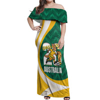 Australia 2026 Soccer Custom Off Shoulder Maxi Dress Go Socceroos Kangaroo Mascot Green Sporty