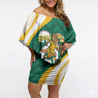 Australia 2026 Soccer Custom Off Shoulder Short Dress Go Socceroos Kangaroo Mascot Green Sporty