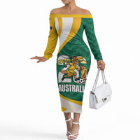 Australia 2026 Soccer Custom Off The Shoulder Long Sleeve Dress Go Socceroos Kangaroo Mascot Green Sporty